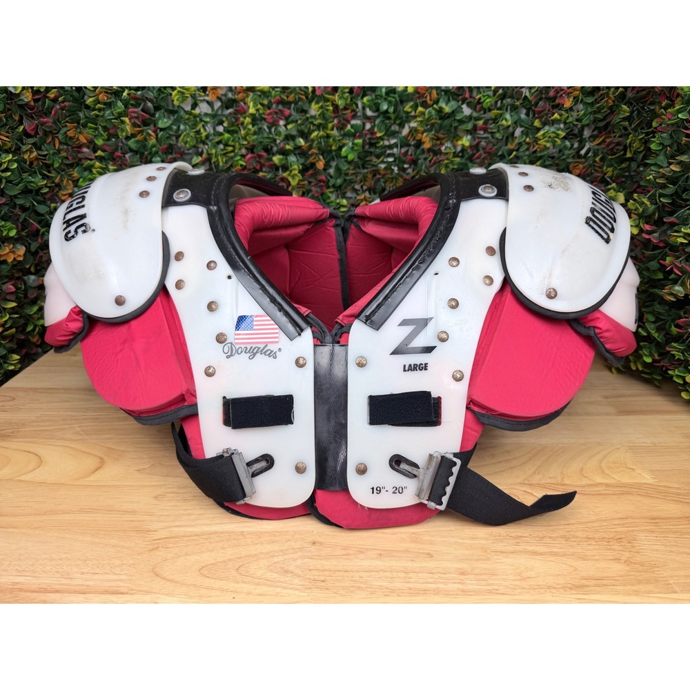 Douglas Z Football Shoulder Pads Large 19-20 Inch White Red Made in USA Mens